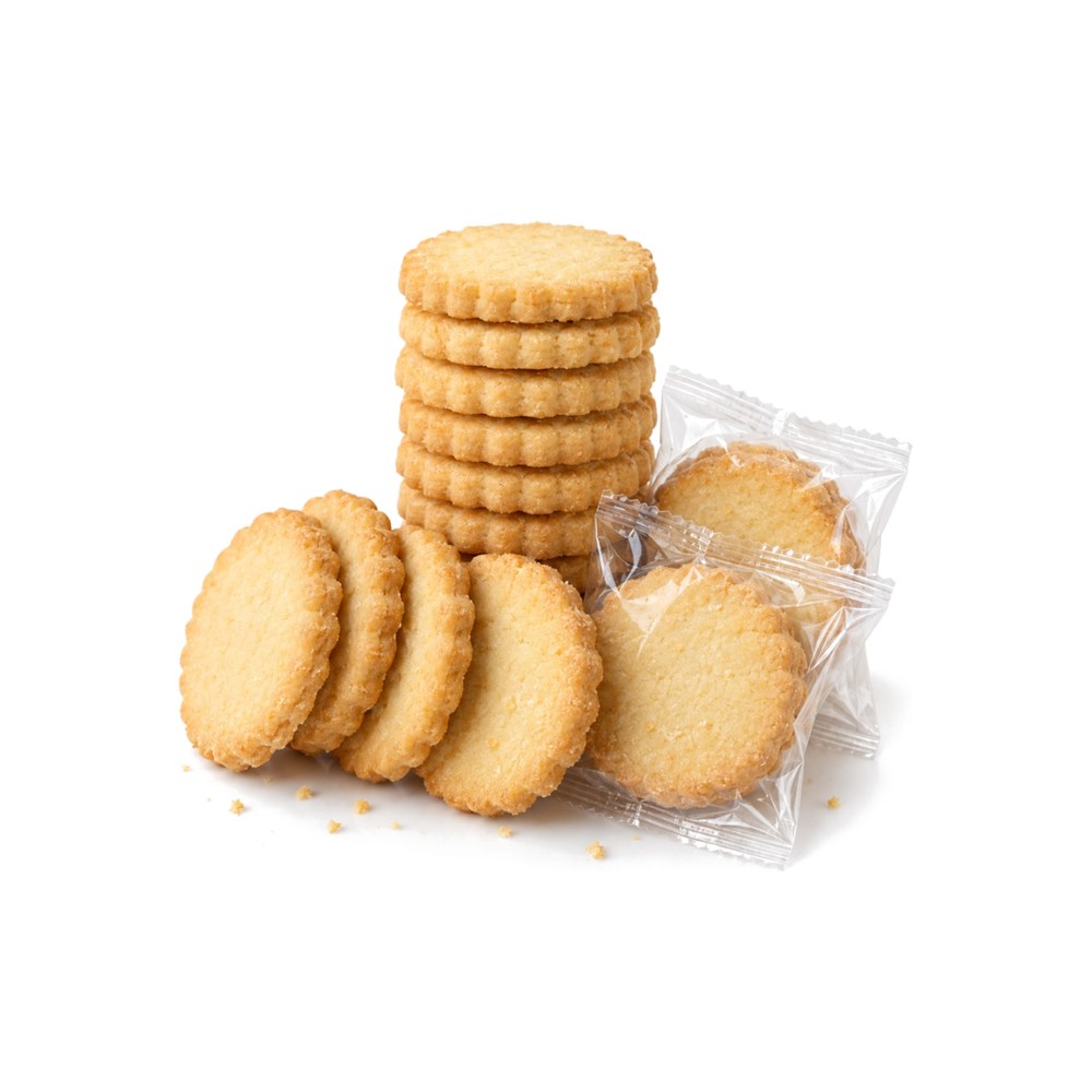 Biscuits on pile, on edge and single unit pack