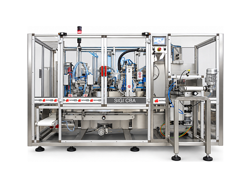 SIGI-CBA — Automatic Cardboard Sleeve (Band) Applicator for Flat Bottom Bags